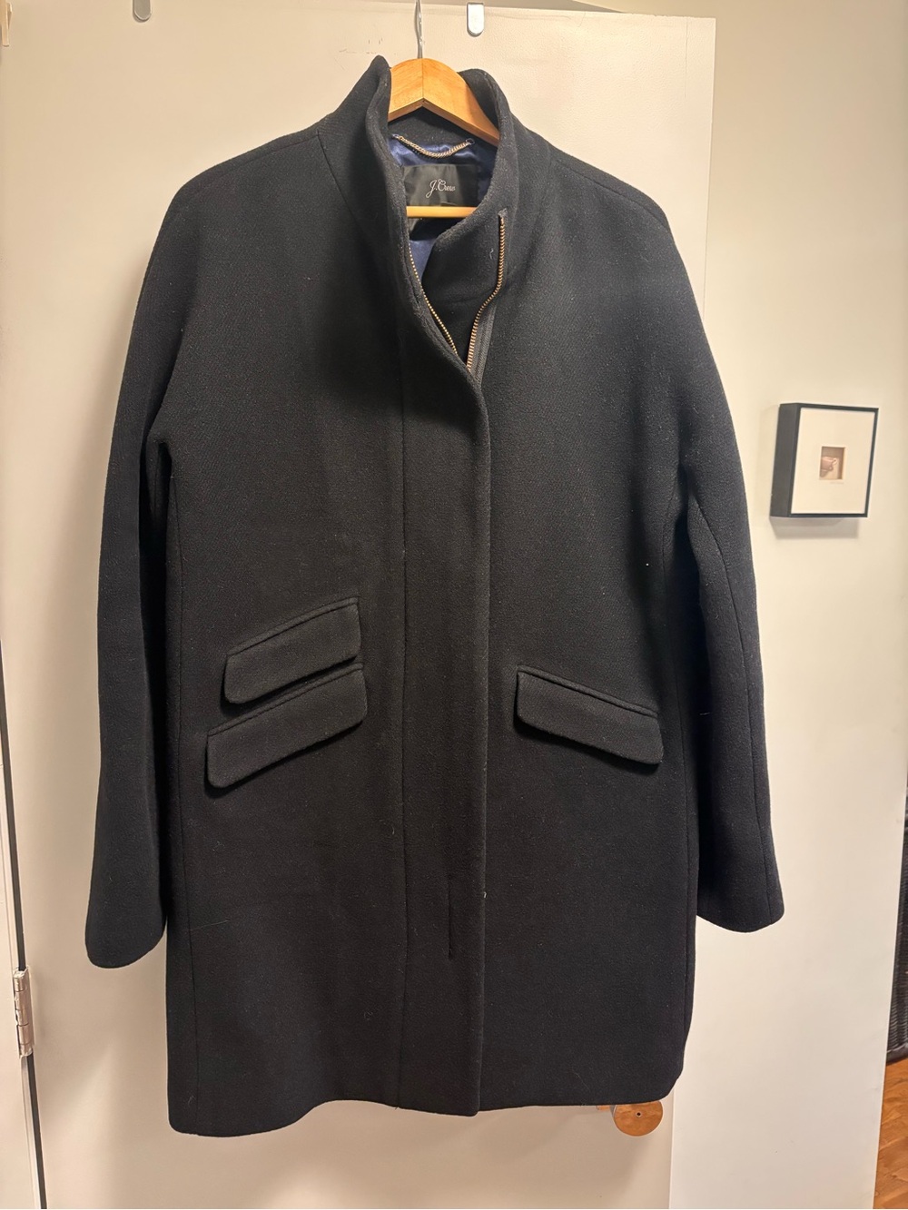 J. Crew Black Italian Stadium Cloth Nello Gori Wool Coat Size 14 Tall